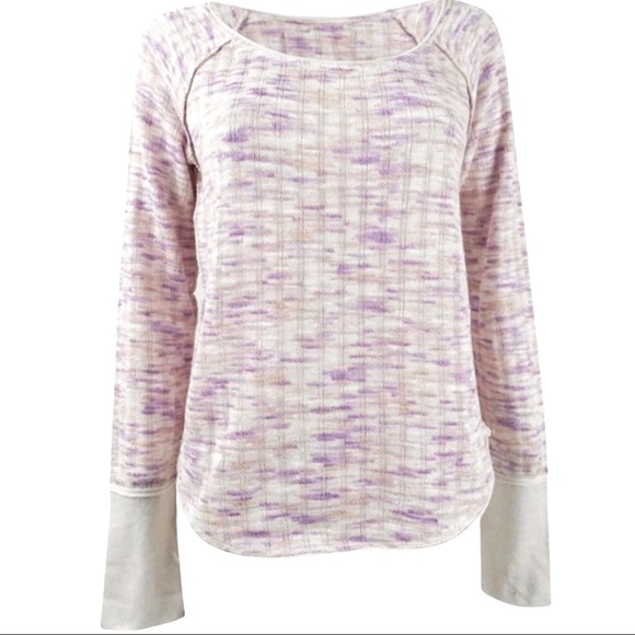 Free People We The Free size large purple orange & off white sweater thumbholes - Picture 3 of 16